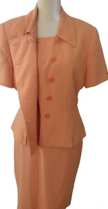 Kasper Women 2PC Orange Rayon Polyester Lined Skirt Suit Size 14 - Picture 1 of 13