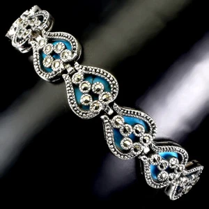 925 Sterling Silver Bracelet Turquoise Stabilized Marcasite Gemstone Jewelry - Picture 1 of 10