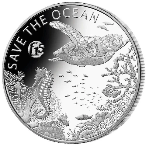 SAVE THE OCEAN FABULOUS 15 PRIVY 2022 1 oz Proof Like Silver Coin in Capsule Cover