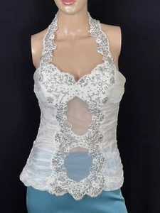Claudio Milano Women's Bustier Beaded Chiffon Top Size Medium Retail $1200 - Picture 1 of 5