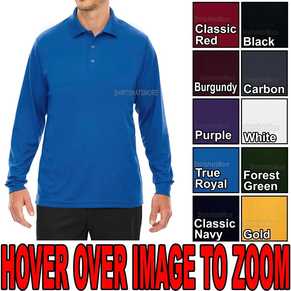 MENS Performance Dri Fit Wicking Long Sleeve Polo Golf Shirt S-XL, 2X, 3X, 4X,5X - Image 1 of 1