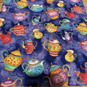 TEA TIME - TEEKANNEN 100% Baumwolle STOFF 26x9 T3 - Bild 1 von 5