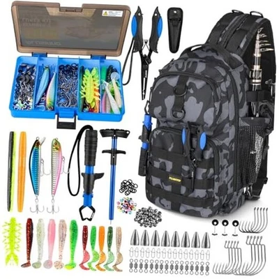  Mochila de Pesca con Cajas de Aparejos, Impermeable Negro Camuflaje Mochila de Pesca Foto 1 de 4