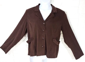 Dressbarn size 14 brown suede feel, collard button down long sleeve blouse - Picture 1 of 10