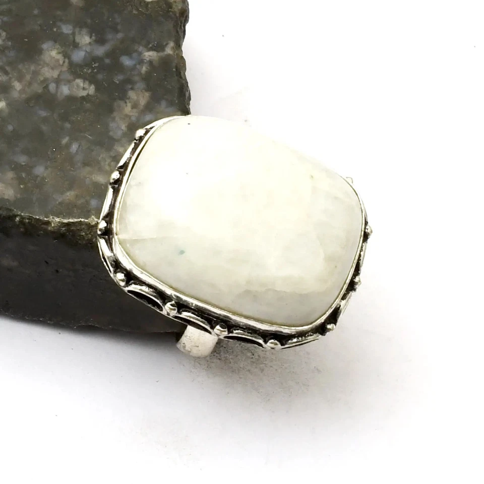 Anillo étnico hecho a mano con piedras preciosas de luna arco iris talla 7 de EE. UU. AR 41772 - Imagen 1 de 1