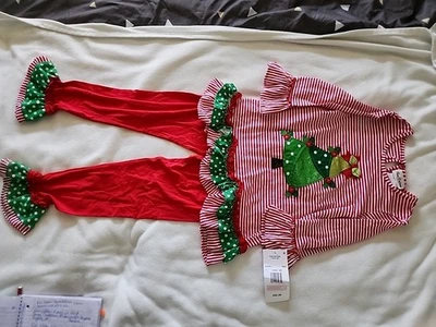Conjunto de 2 piezas de traje navideño edición rara, manga larga a rayas rojas/blancas talla 10 Foto 1 de 4