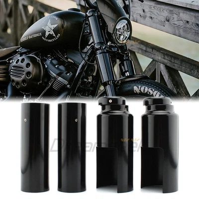 Oben Unten Gabelcover Kappen für Harley Dyna Street Fat Bob 2007-2017 Schwarz - Bild 1 von 4
