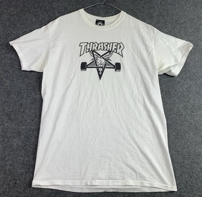 THRASHER T-Shirt Mens Medium White Crew Neck Short Sleeve Skategoat SK8 Skater - image 1 of 4