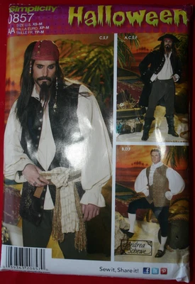 Simplicity 0857 Men's Costume Pirates Sz XS-Med Halloween Uncut FF - Image 1 of 2