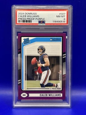 2024 PANINI DONRUSS PRESS PROOF PURPLE #327 CALEB WILLIAMS ROOKIE RC PSA 8 - Image 1 of 2