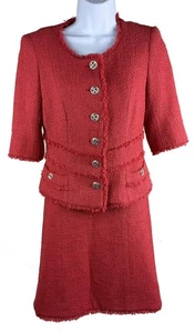 Women's Chanel Red Basketweave Two-Piece Jacket & Skirt Suit Size 38/40 - Picture 1 of 9