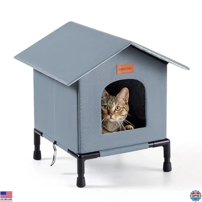Casa para gatos aislada resistente a la intemperie - Refugio elevado autocalentable para gatos, gris Foto 1 de 4