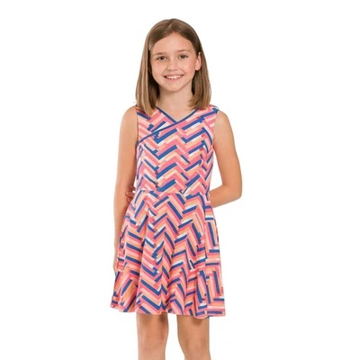 Girls Dress Sleeveless Pink Blue Multicolor Geometric Stretchy Aline - Image 1 of 4