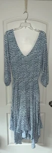 ViXPaula Hermanny High-Low Off-Shoulder Blue & White CrissCross Pattern Dress L - Picture 1 of 8