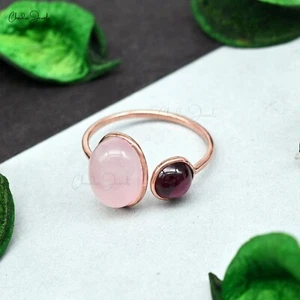 4.92 CTW Natural Gemstone Ring 14k Rose Gold Bezel Set Two Stone Adjustable Ring - Picture 1 of 12