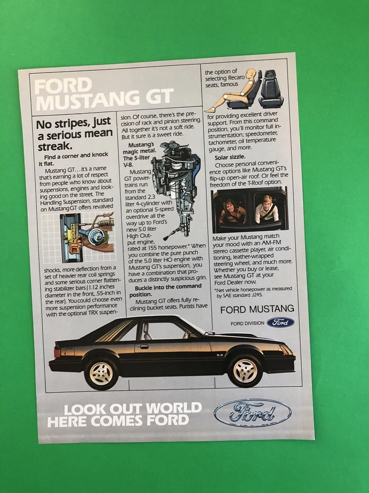 1982 FORD MUSTANG GT ORIGINAL VINTAGE PRINT AD ADVERTISEMENT 1 PAGE - Image 1 of 1