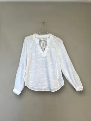 Anthropologie White embroidered Top By Cloth & Stone Pleated Long Sleeved XS - Image 1 of 4