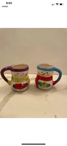 vintage BAY ISLAND SNOW MAN AND SNOW WOMAN CERAMIC Coffee MUGS - Picture 1 of 7