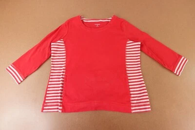 Moletom feminino Kim Rogers XL listrado cinza vermelho manga 3/4 gola redonda bolso - Imagem 1 de 4