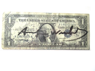 ANDY  WARHOL: 1$ echte Dollarnote  Original Handsigniert mit ZERTIFIKAT - Bild 1 von 4