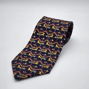Vintage Salvatore Ferragamo Tie Navy 100% Silk Lions Flags Medival Made In Italy - Picture 1 of 6