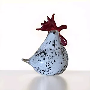 Murano Stil Kunst Glas Huhn Briefbeschwerer rot Vintage weiß Briefbeschwerer Hahn - Bild 1 von 5