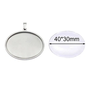 Silver Oval 40x30mm Bezel Base Setting Glass Cover Pendant Charms DIY Findings - Picture 1 of 8