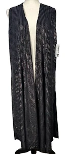 Lularoe Womens Duster Vest Med (10-12) Black & Gold Sleeveless Longline Open NWT - Picture 1 of 18