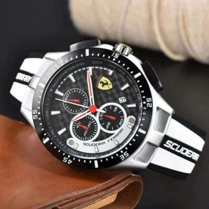 Men's Formula 1 Scuderia Ferrari 44mm Luxury Chronograph Red Silicone Watch NEW - Picture 1 of 13