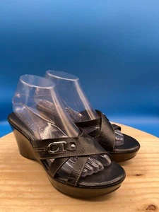 Italian Shoemakers Sandal Women's Sz 8M Black Leather Crisscross Slide Wedge - Picture 1 of 12