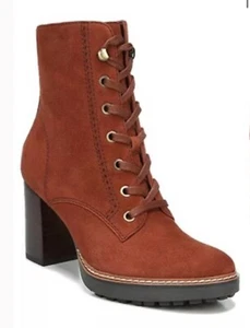 NEW Naturalizer CALLIE Mid Shaft Boots Terracotta Suede Laced Combat Leather 9 M - Picture 1 of 8