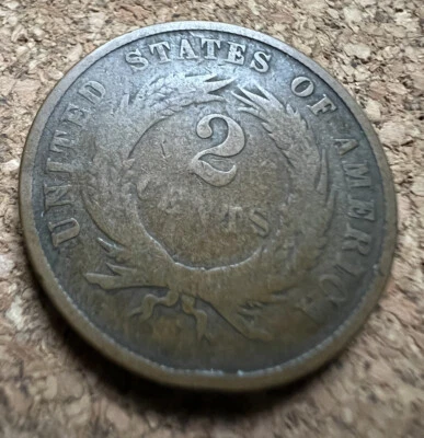 1868 Two Cent Piece Bronze 2c US Collectible Coin Low Mintage 1st Year God Motto - Image 1 of 4