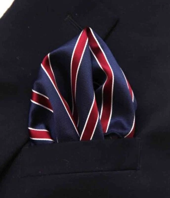 Gascoigne Pocket Square Repp Stripe Red White Blue Men's - Image 1 of 3