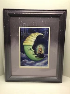 Mishell Swartwout Art Print 1998 Little Moon Girl Signed Matted Framed 16.75"H - Picture 1 of 6