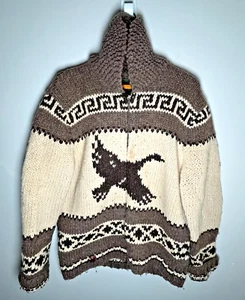 Vintage Eddie Bauer Cowichan Cardigan Sweater Men XL 80s Chunky Hand Knit Aztec - Picture 1 of 5