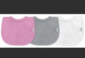 Green Sprouts 3 Pack Terry Cotton Drip Drop Dribble Baby Bibs Pink-Grey-White - Picture 1 of 8