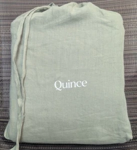 Quince 100% European Linen Piped Duvet Cover 2PC Set Willowleaf/White Twin -NEW - Picture 1 of 8