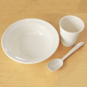 Camping Dining Set 3 Piece Bowl Cup Spoon White Melamine Picnic Crockery - Picture 1 of 3