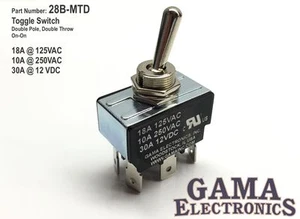 Interruptor de palanca de encendido 2 posiciones de doble polo 30 amperios DPDT - 28B-MTD - Imagen 1 de 3