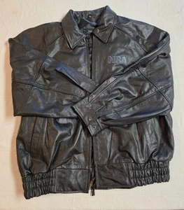 Burks Bay Giacca di Pelle Uomo 3XL NRA Cappotto Bomber Nero Ricamato - Foto 1 di 14