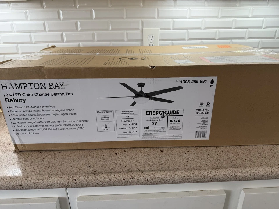 Hampton Bay Belvoy 70 in. Indoor Espresso Bronze DC Motor Ceiling Fan - Image 1 of 1