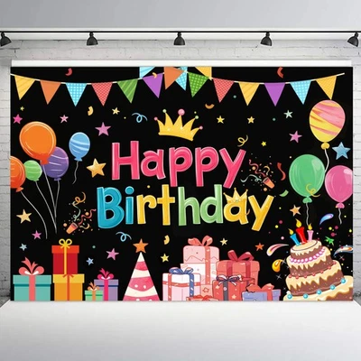 Globo colorido de 10x8 pies feliz cumpleaños negro foto fondo accesorios de estudio Foto 1 de 4