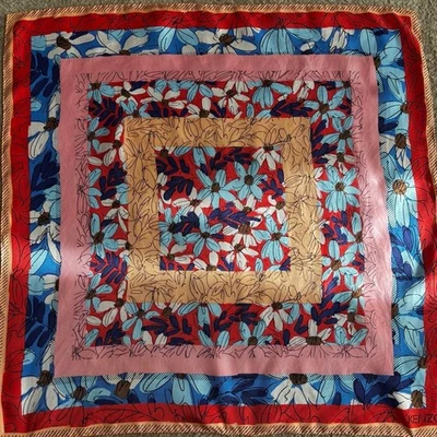 KENZO Bufanda de Seda Floral Naranja Rosa Azul Blanco 66x66 cm - Imagen 1 de 4