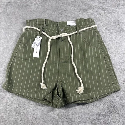 Topshop Mujer Verde Cintura Alta Cuerda Cinturón Pantalones Cortos Algodón Importado Nuevo Con Etiquetas Talla 10 Foto 1 de 4
