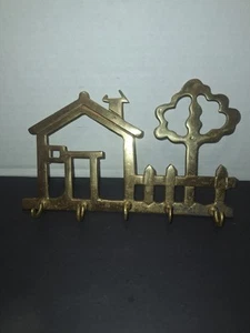 Vtg. Genuine Brass house neighborhood shaped key hook ring holder wall hanging - Picture 1 of 9