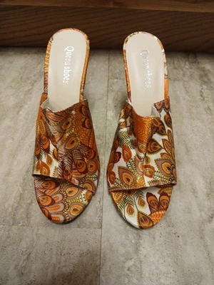 Queen Shoes Open Toe Peacock Print High Heel Mules 8? 40/See Conversion - Image 1 of 4