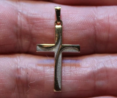 Hermoso Colgante Pequeño Oro Amarillo y Blanco 14K Diseño Onda Cruz Dije Foto 1 de 3