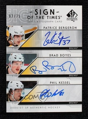 2006-07 SP Authentic /25 Patrice Bergeron Brad Boyes Phil Kessel Rookie Auto RC - Image 1 of 2