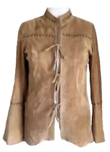 Chi by Falchi Tan Suede Flare Sleeve Western Leather Jacket! Plus Size 1X! Biker - Picture 1 of 18