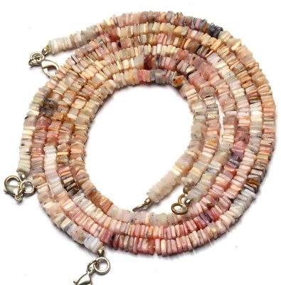 NATURAL GEM PERUVIAN PINK OPAL 5MM SIZE SQUARE HEISHI BEAD FINISHED NECKLACE 16" - Image 1 of 4